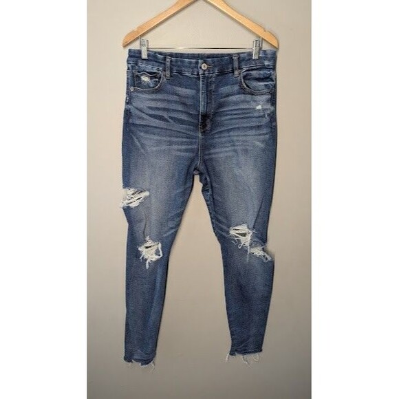 American Eagle Jeans Womens 14 L Curvy Super Hi-Rise Jegging Stretch Distressed - Picture 1 of 5